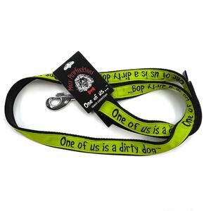 Max Pawfection One of Us Is A Dirty Dog Leash 4' x 1" New Lime Green Heavy Duty